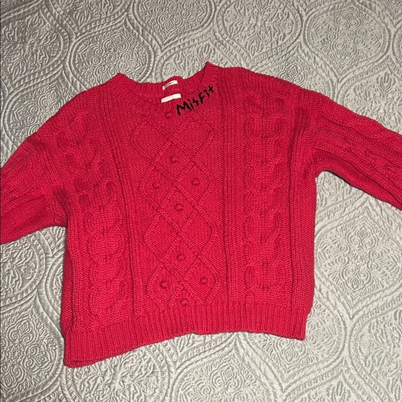 MOTHER Women's Magenta Cable Knit V-Neck Sweater - Picture 3 of 9